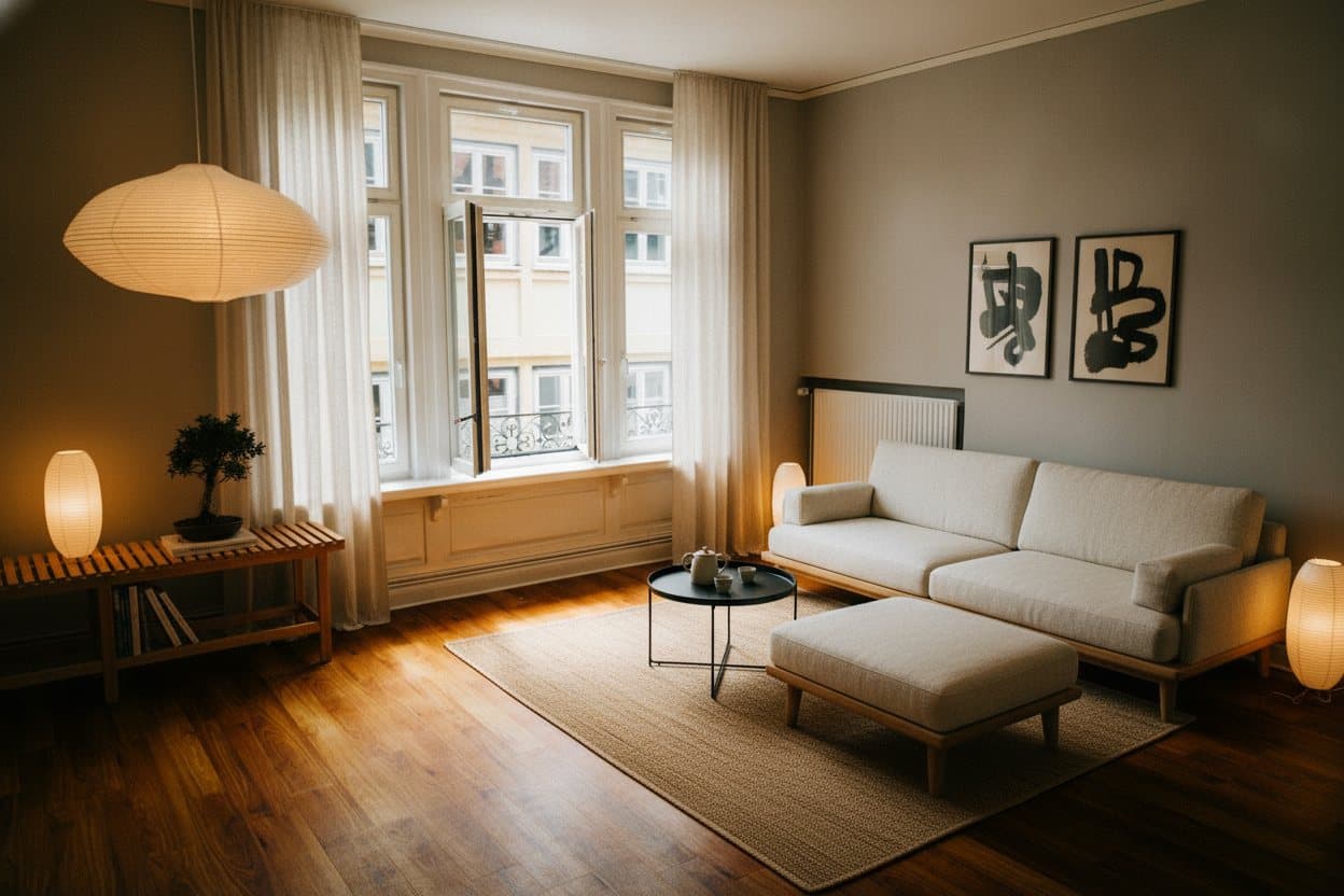 A living room redesigned by Decorly in the Japandi style